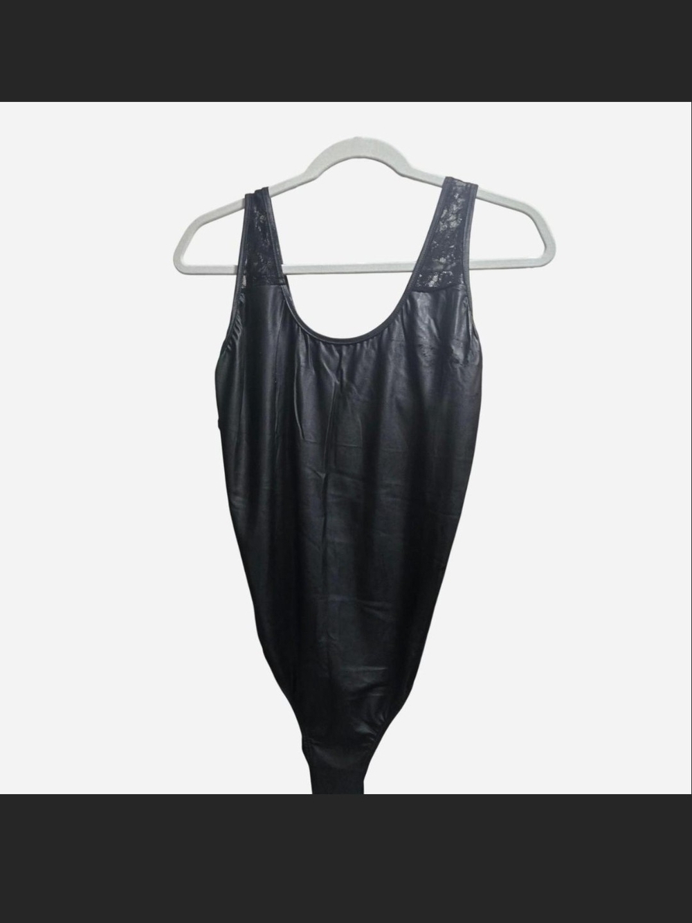 Black Faux Leather Scoop Neck Bodysuit